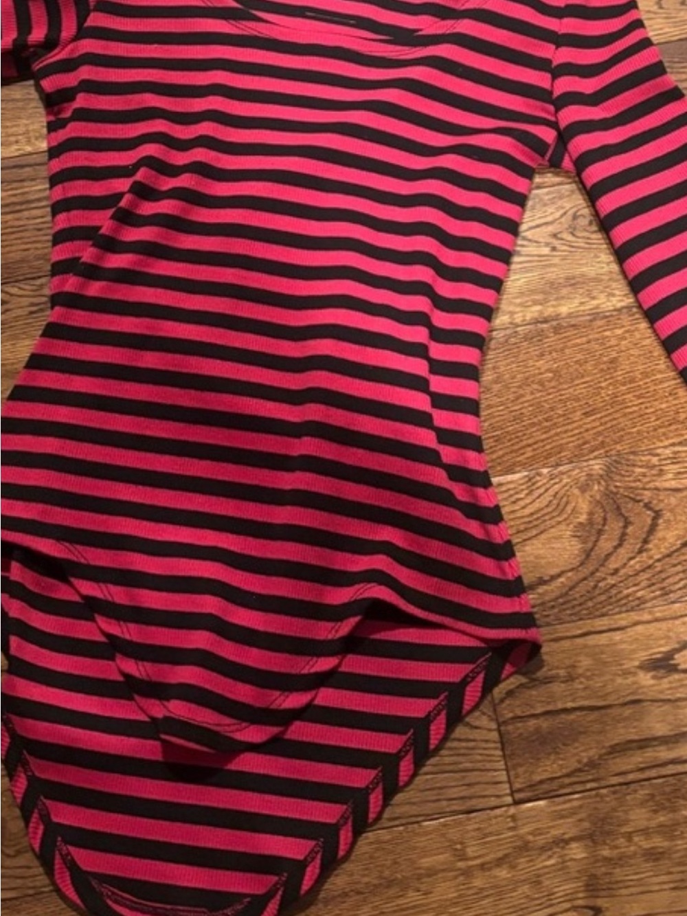 Betsey Johnson Pink and Black Striped Long Sleeve Tee